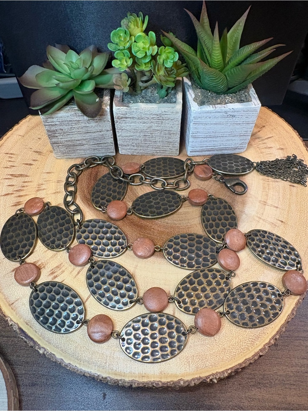 Vintage Bronze-Tone Oval Link Belt Chain with Copper Accents